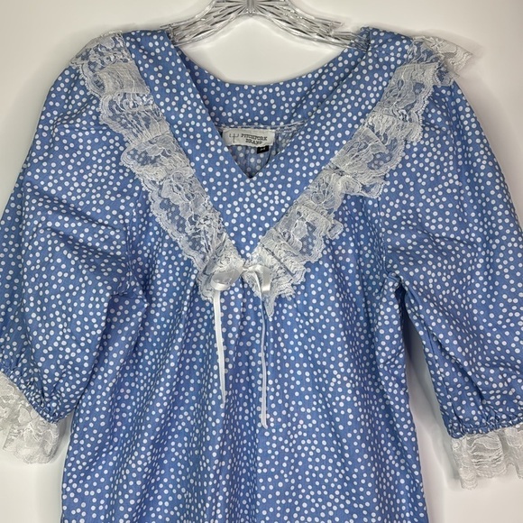 Vintage Pitchfork Brand Western Polka Dot Blue Lace Short Sleeve Shirt Medium - Picture 2 of 7
